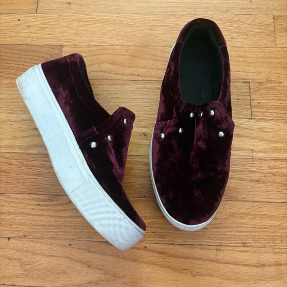 Rebecca Minkoff Burgundy Velvet Sneakers Size 8 - Picture 1 of 5